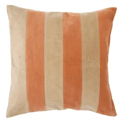 Housse de coussin en velours coton rayé écru et terracotta 45x45cm - Klosen
