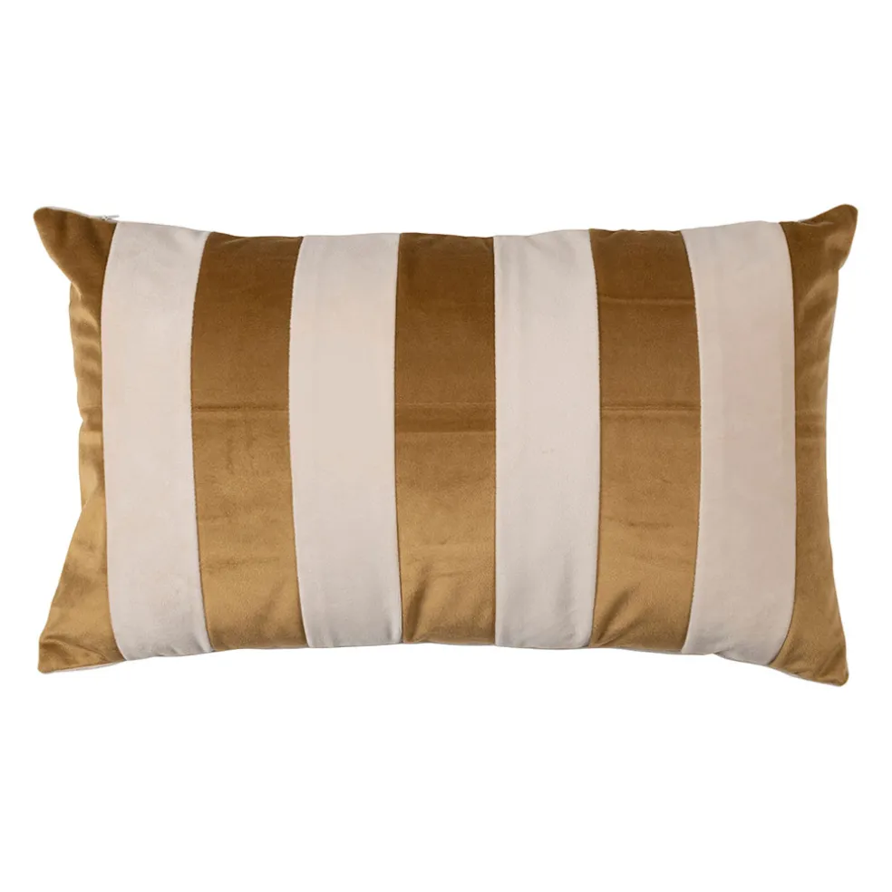 Housse de coussin en velours rayé camel et nude 50x30cm - Klosen
