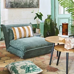 Housse de coussin en velours rayé camel et nude 50x30cm - Klosen