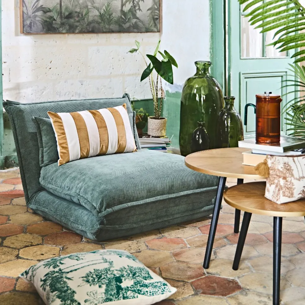 Housse de coussin en velours rayé camel et nude 50x30cm - Klosen