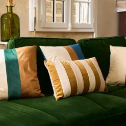 Housse de coussin en velours rayé camel et nude 50x30cm - Klosen