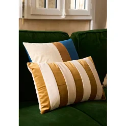 Housse de coussin en velours rayé camel et nude 50x30cm - Klosen