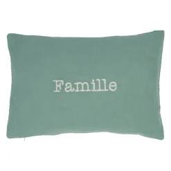 Housse de coussin famille en gaze de coton sauge 50x35cm