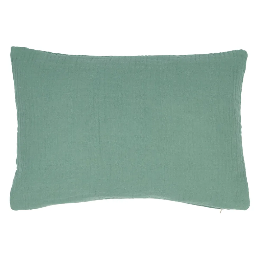 Housse de coussin famille en gaze de coton sauge 50x35cm