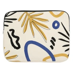 Housse ordinateur 14" arty folk blanc casse+bleu+moutarde 36x28cm polyester+coton