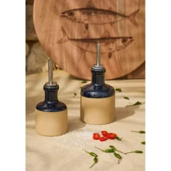 Huilier et vinaigrier en grès bleu marine 27.5cl/17.5cl - Jade