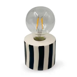 Lampe à piles en faïence rayée noir et blanc h17cm