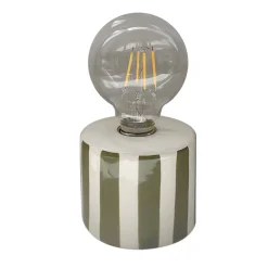 Lampe à piles en faïence rayée kaki et blanc h17cm