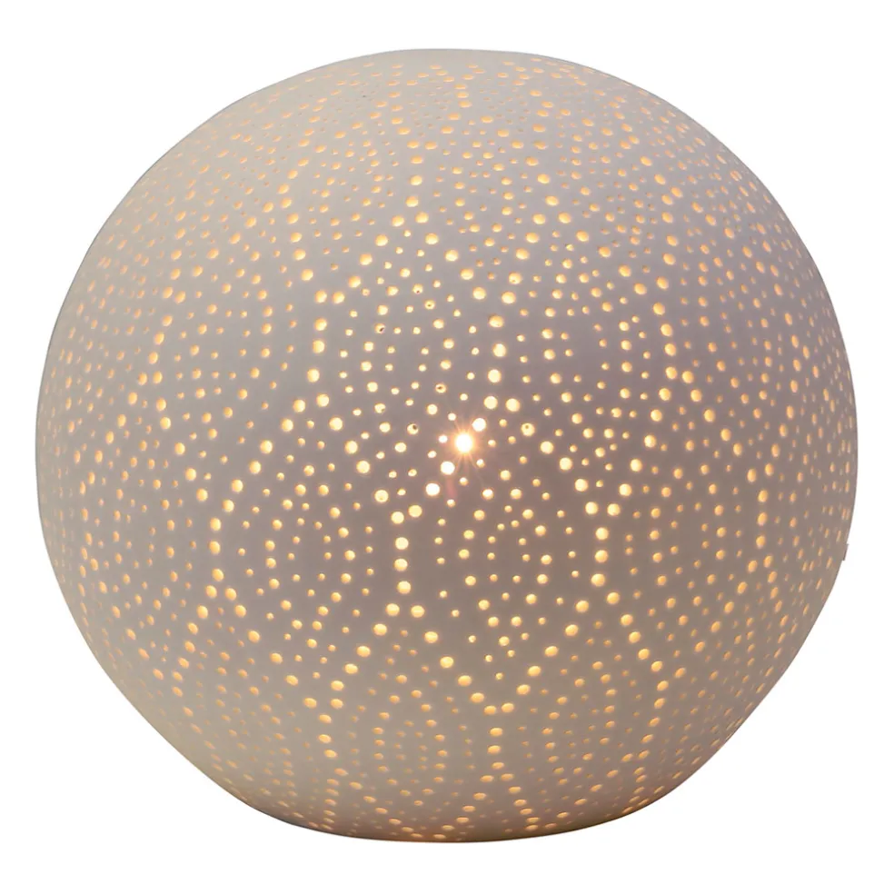 Lampe boule dentelle blanche en porcelaine