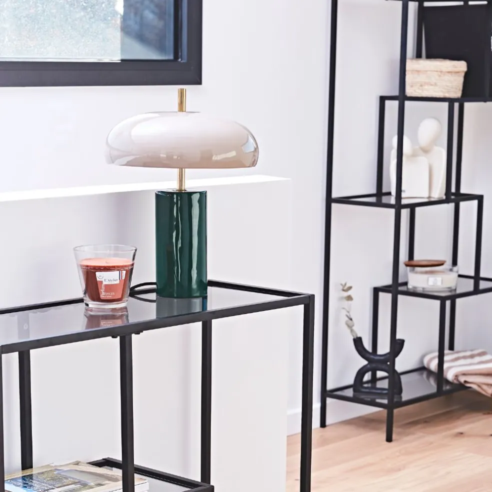 Lampe champignon en fer émeraude et écru h40cm - Arty