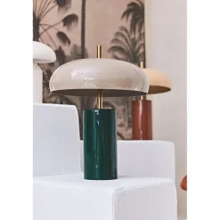 Lampe champignon en fer émeraude et écru h40cm - Arty