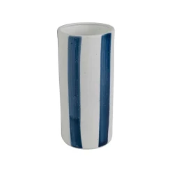 Lampe cylindre en porcelaine rayée indigo et blanc h24cm - Alaria