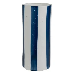 Lampe cylindre en porcelaine rayée indigo et blanc h28cm - Alaria