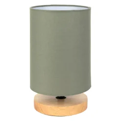 Lampe en bois d'hévéa et coton naturel et kaki h24cm - Filen