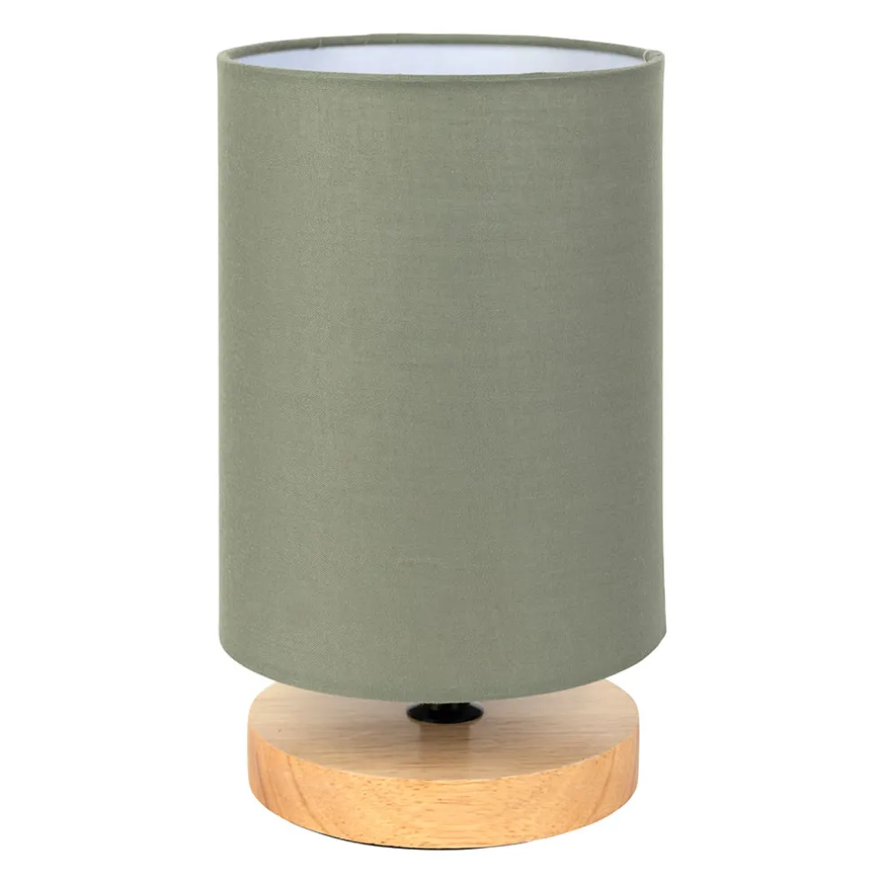 Lampe en bois d'hévéa et coton naturel et kaki h24cm - Filen