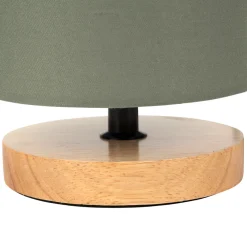 Lampe en bois d'hévéa et coton naturel et kaki h24cm - Filen