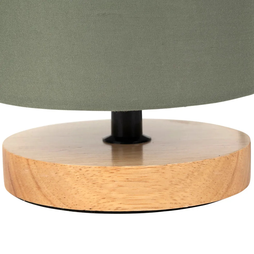 Lampe en bois d'hévéa et coton naturel et kaki h24cm - Filen