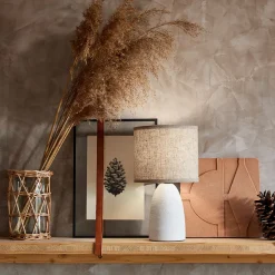 Lampe en céramique blanche mat et lin h26cm - Gaïa