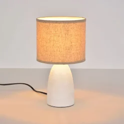 Lampe en céramique blanche mat et lin h26cm - Gaïa