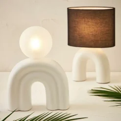 Lampe en céramique et coton ecru et noir h34.5cm - Organic