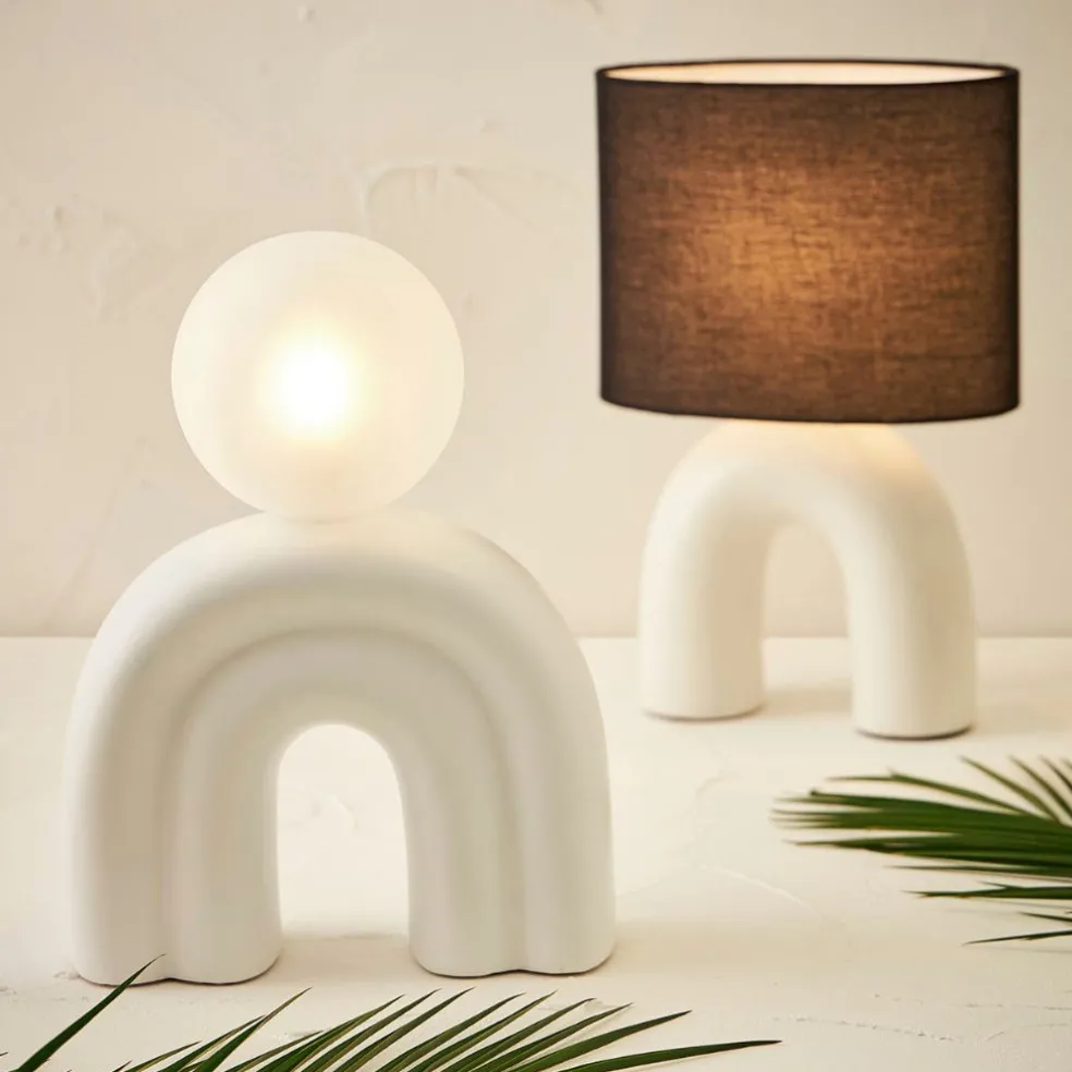 Lampe en céramique et coton ecru et noir h34.5cm - Organic