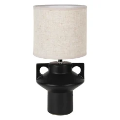 Lampe en céramique et lin noir et écru h35cm - Eterra