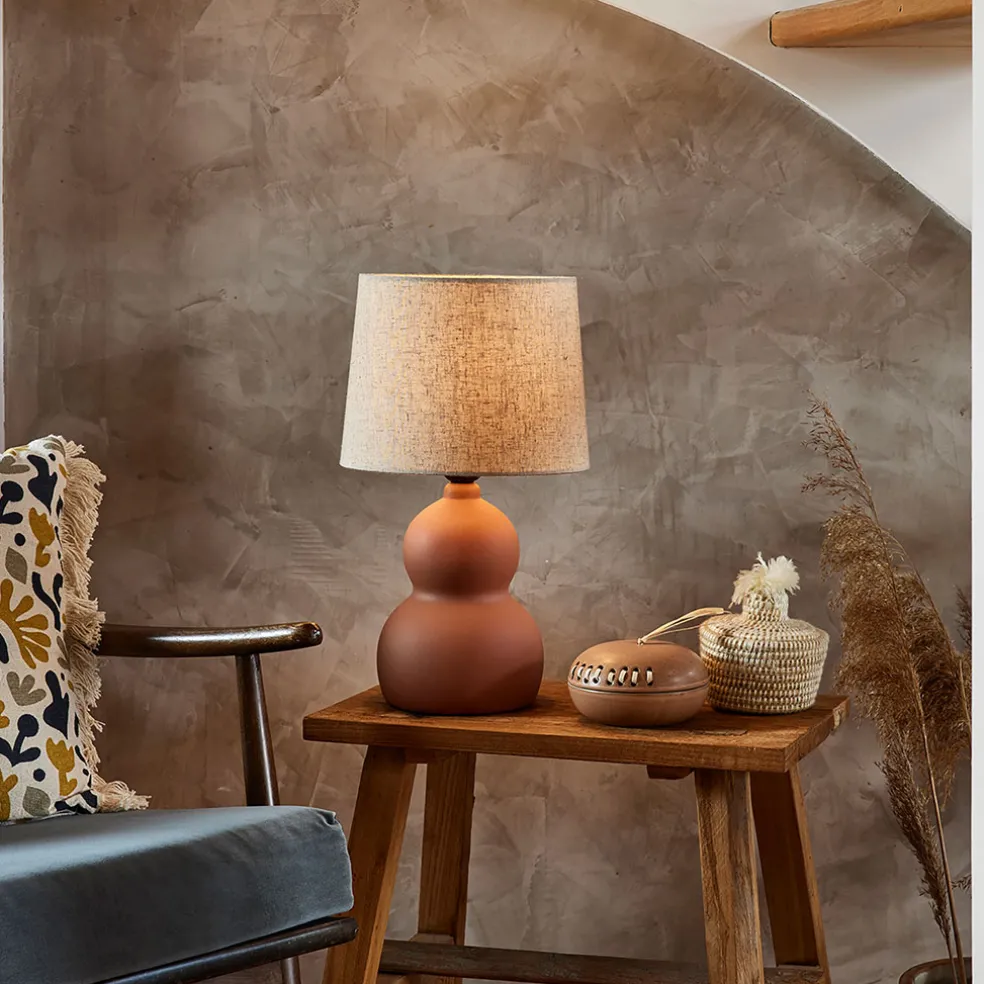 Lampe en céramique et lin terracotta h38.5cm - Dryade