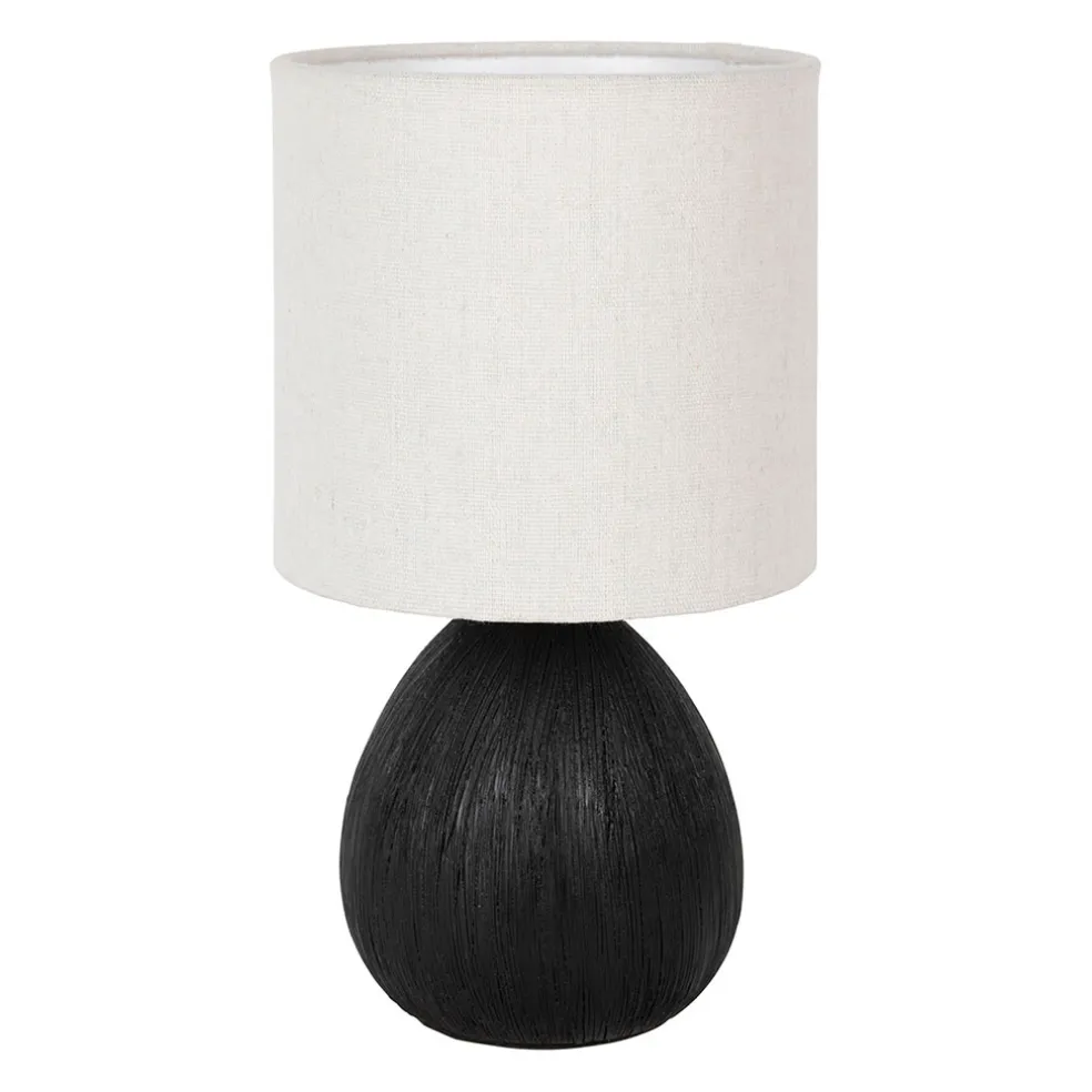 Lampe en céramique et lin noir et écru h26cm - Minimal