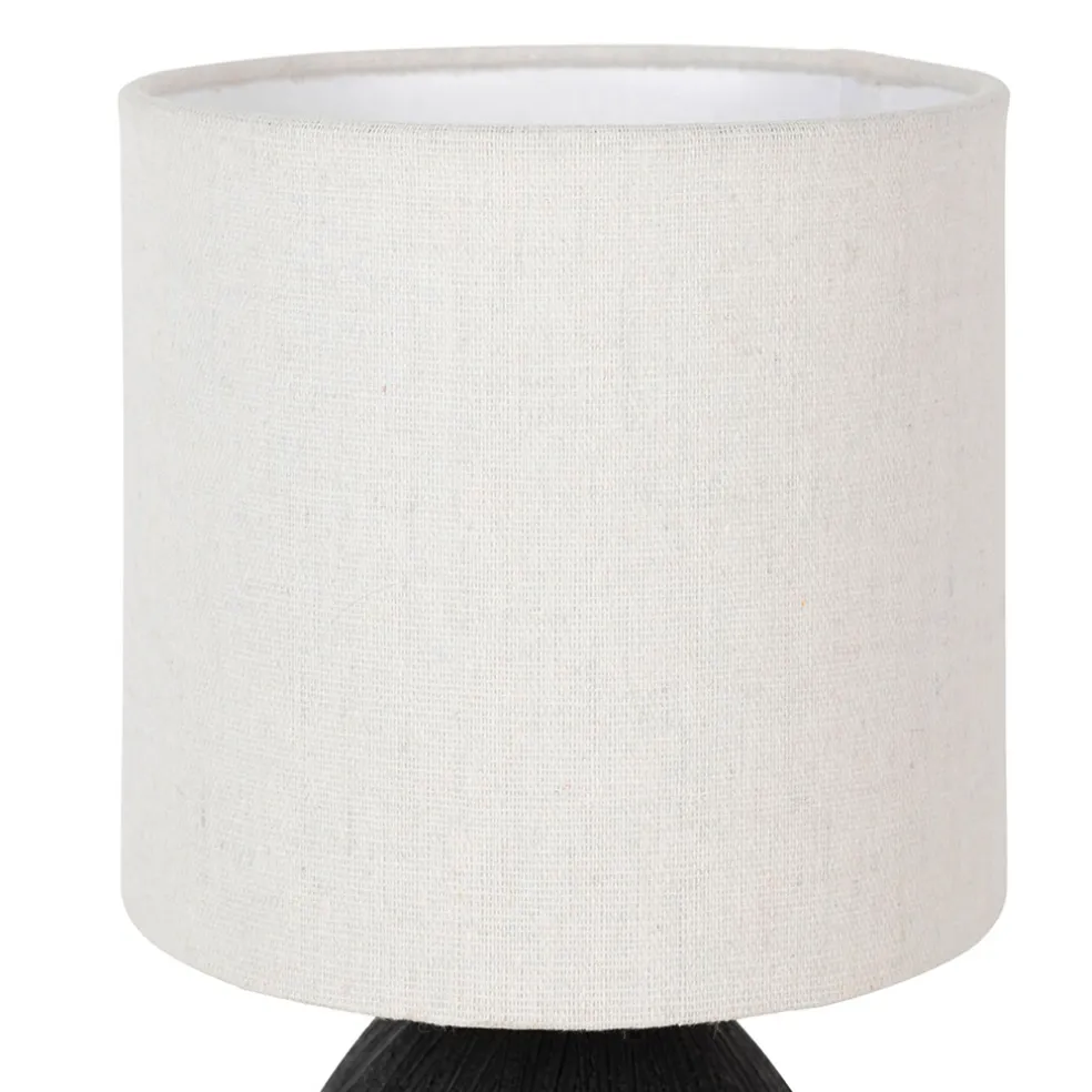 Lampe en céramique et lin noir et écru h26cm - Minimal