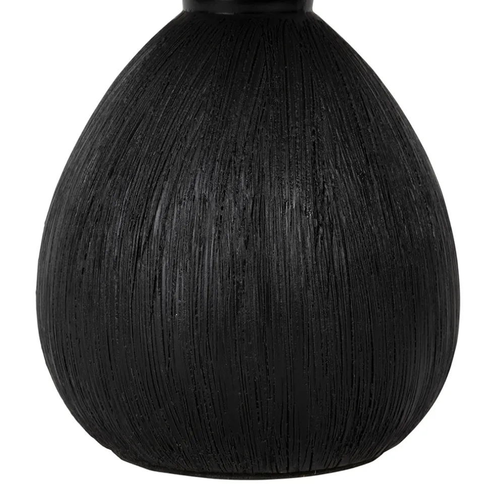 Lampe en céramique et lin noir et écru h26cm - Minimal