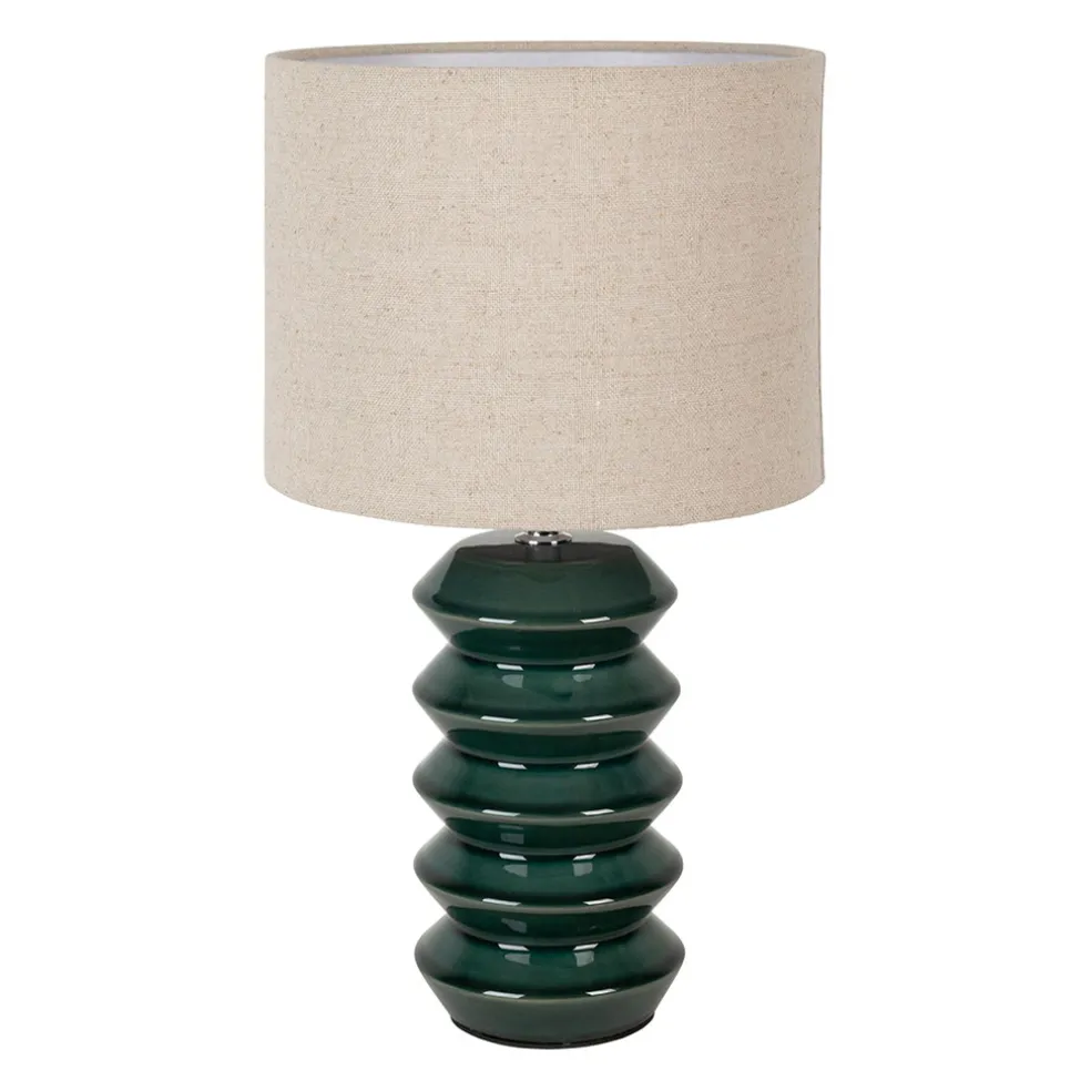 Lampe en céramique émeraude et lin h40cm - Verda