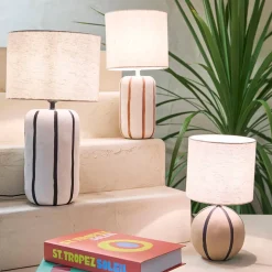 Lampe en céramique rayée brun et noir h34cm - Paese