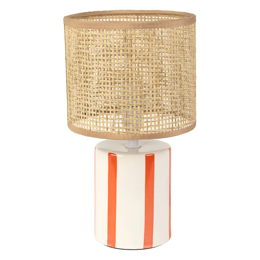 Lampe en céramique rayée corail et blanc h27cm - Medi