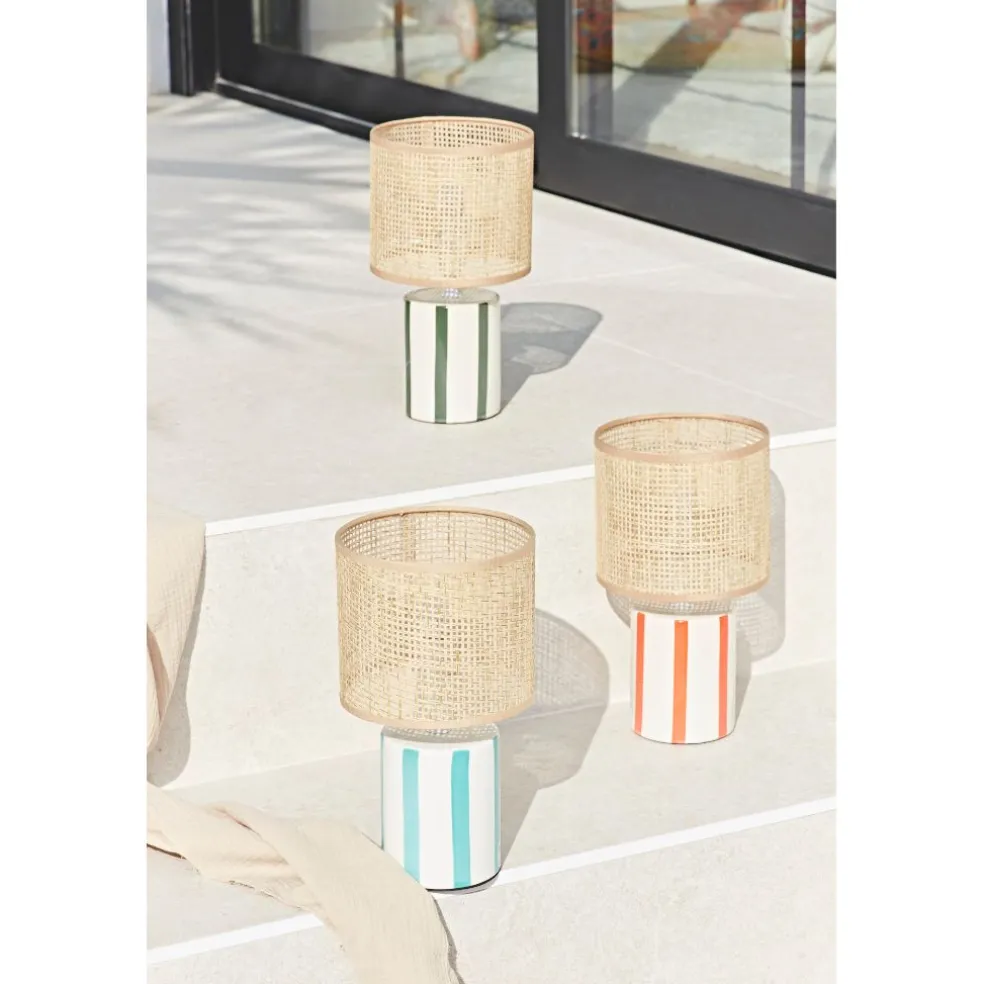 Lampe en céramique rayée corail et blanc h27cm - Medi