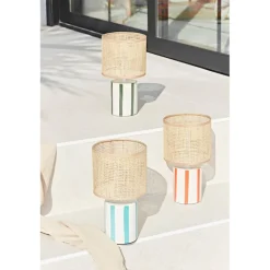 Lampe en céramique rayée émeraude et blanc h27cm - Medi