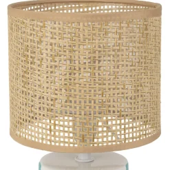 Lampe en céramique rayée turquoise et blanc h27cm - Medi