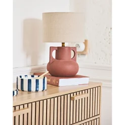 Lampe en céramique terracotta et lin h33.5cm - Eterra