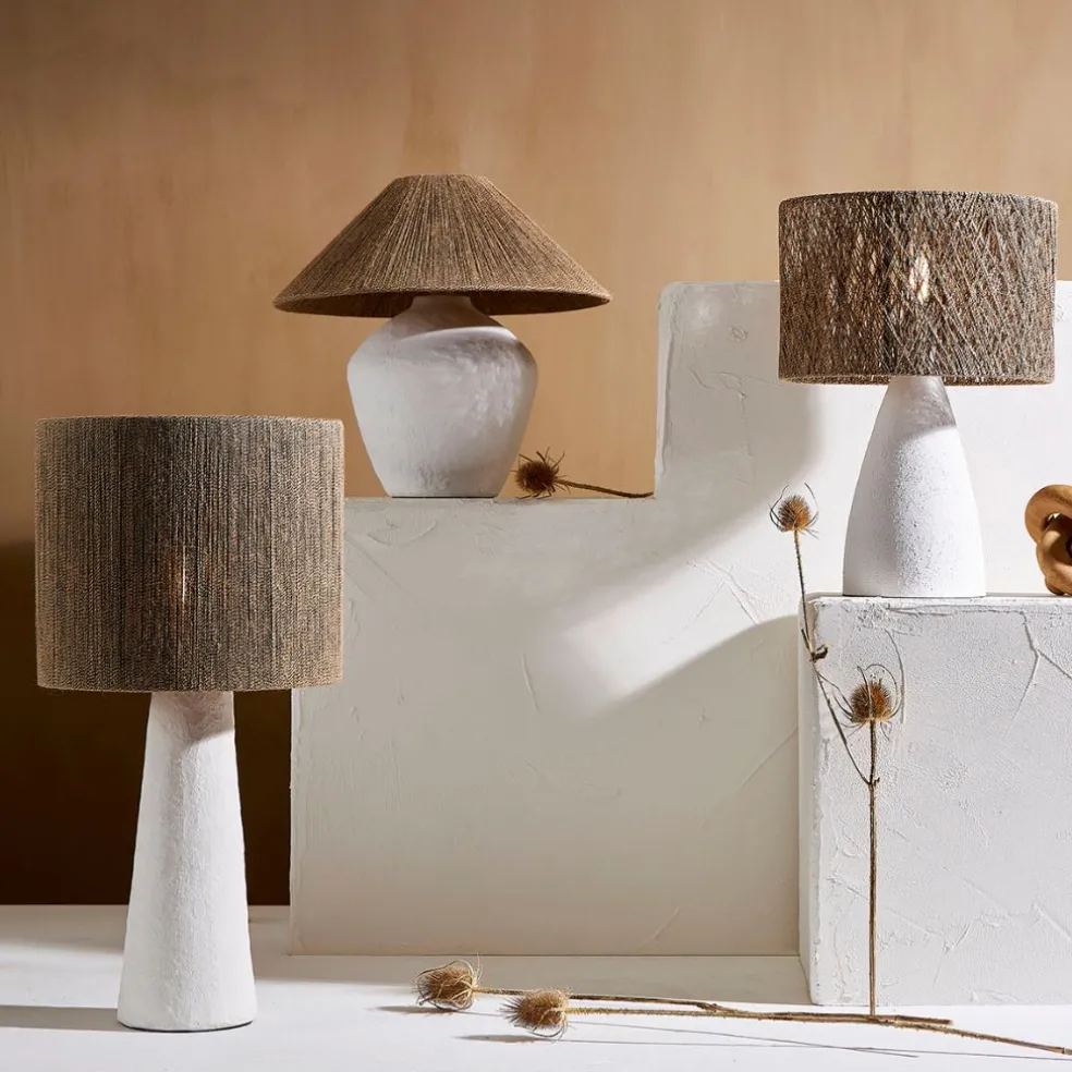 Lampe en fer blanc et jute h41cm - Quintao