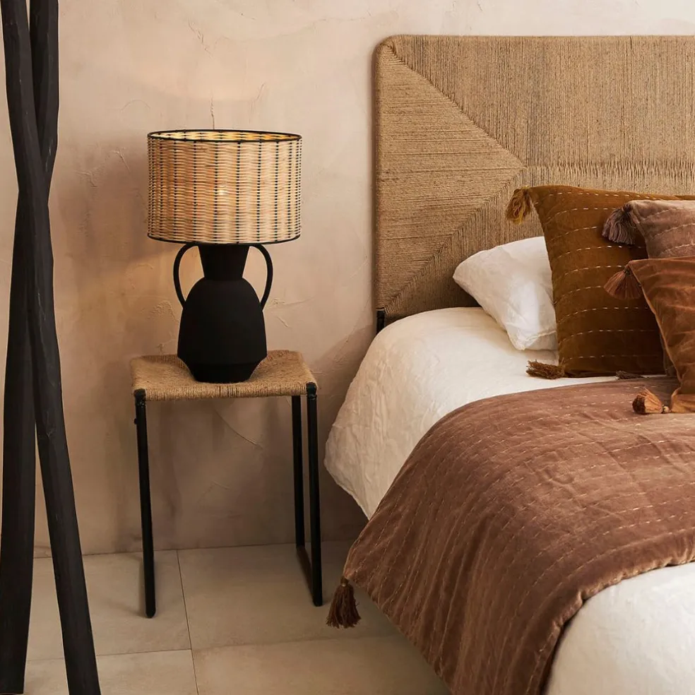 Lampe en fer noir et rotin h49cm - Haleg