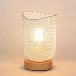 Lampe en métal blanc et effet bois h19.5cm - Ottawa