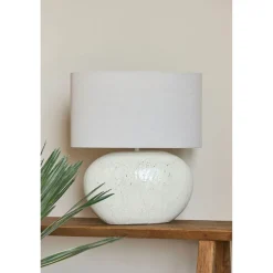Lampe en terre cuite et lin blanc h50cm - Tahra