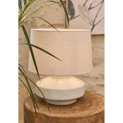 Lampe en terre cuite et lin blanc h44.5cm - Tahra