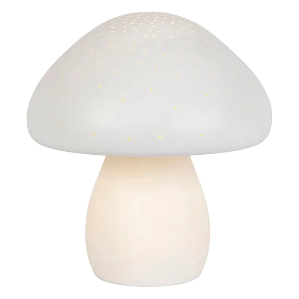 Lampe led champignon en porcelaine blanc h22cm - Champignon