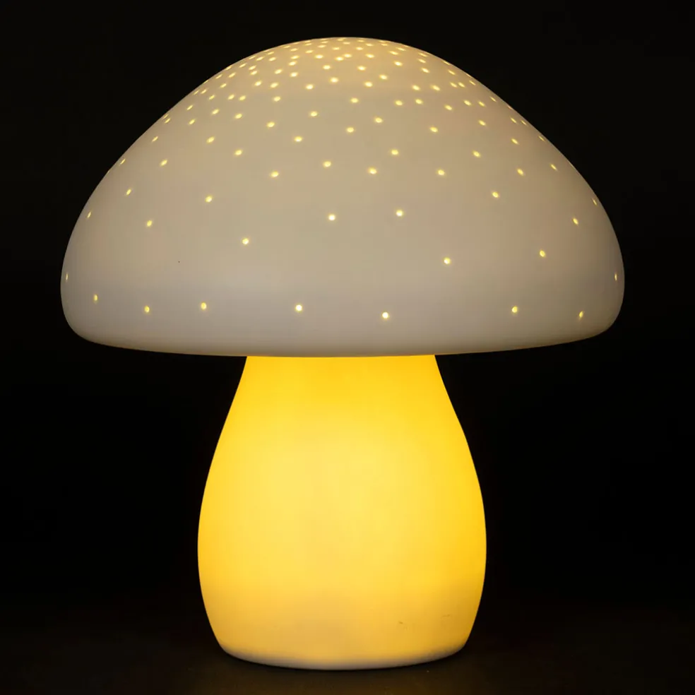 Lampe led champignon en porcelaine blanc h22cm - Champignon