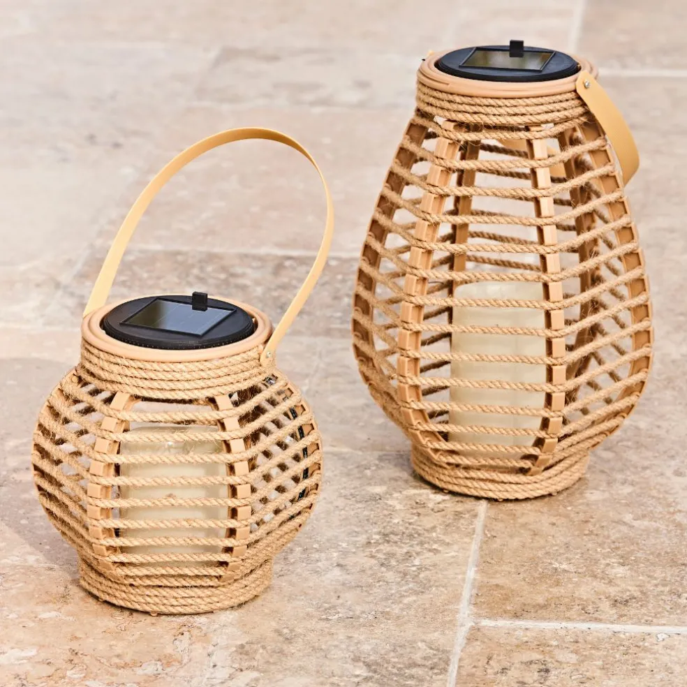 Lanterne solaire effet bougie naturel h26cm