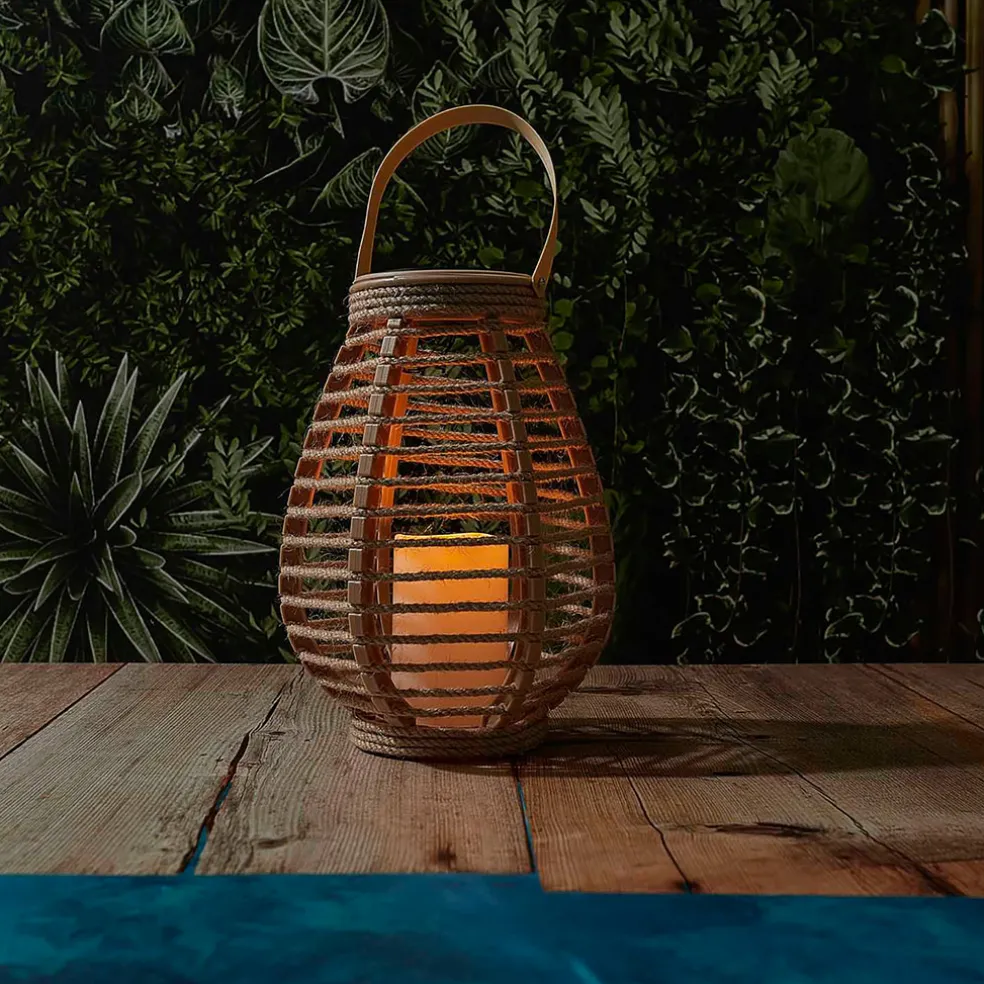 Lanterne solaire effet bougie naturel h26cm