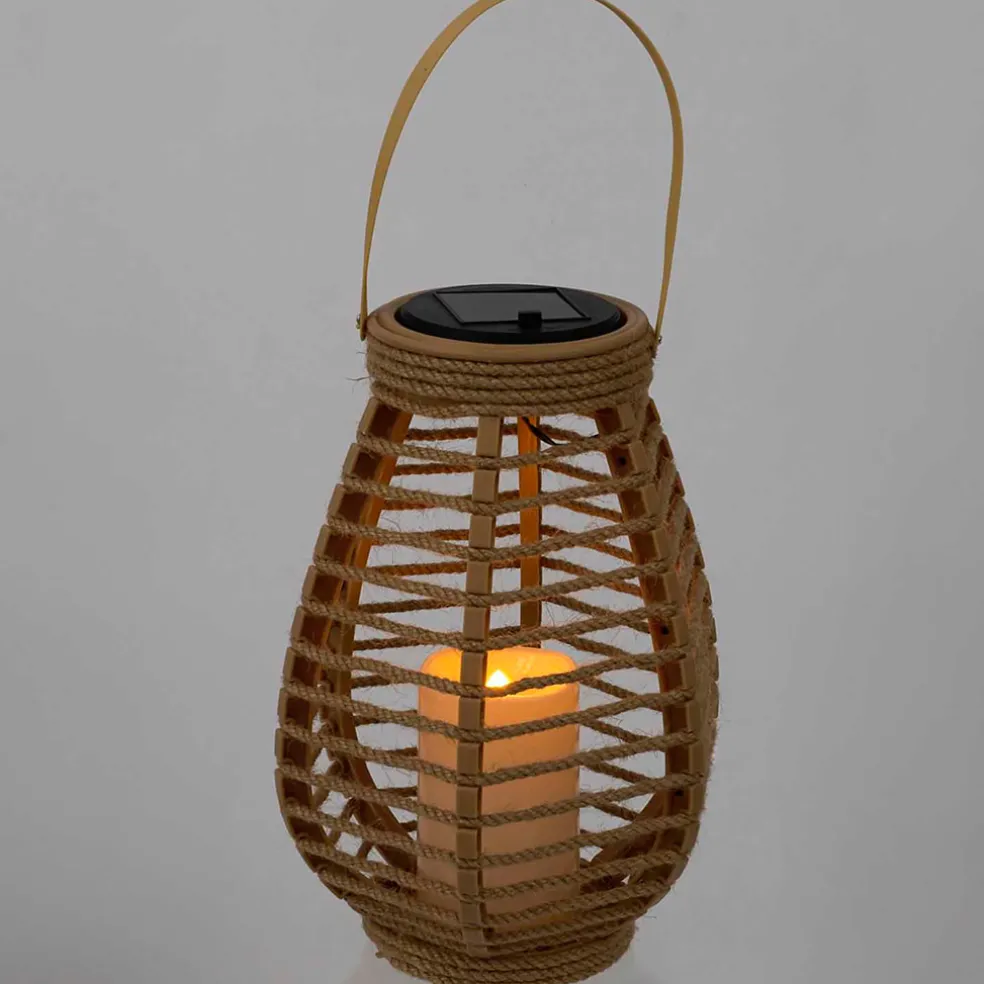 Lanterne solaire effet bougie naturel h26cm