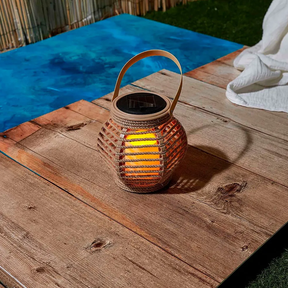 Lanterne solaire effet bougie naturel h15cm
