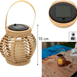 Lanterne solaire effet bougie naturel h15cm