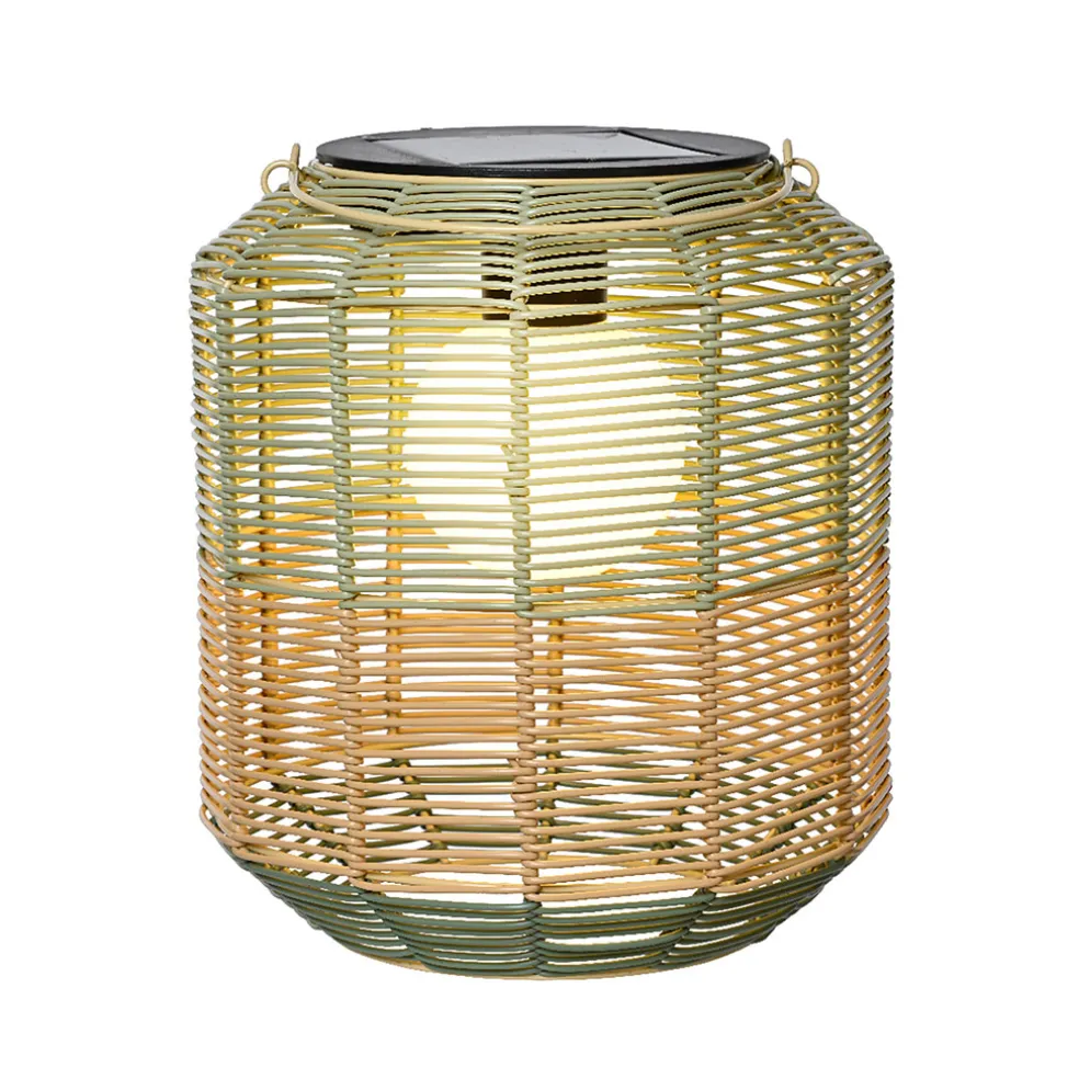 Lanterne solaire en résine tressée vert h28cm